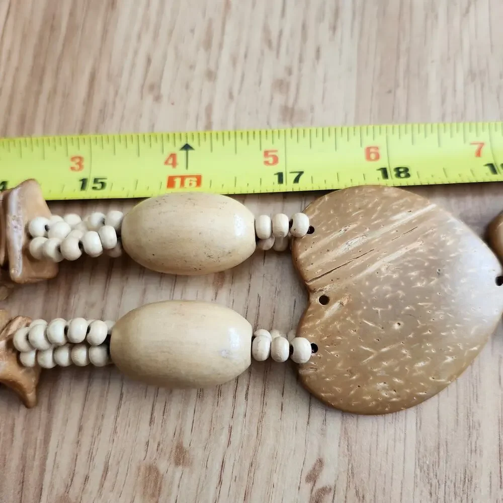 Boho Coconut‎ Shell Wood Bead Double Heart Pendant Necklace Tribal Beach Style